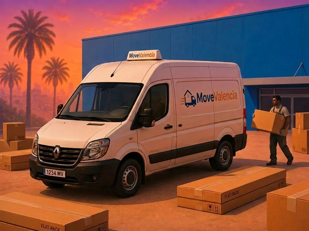 Transporte de muebles IKEA en Valencia — furgoneta MoveValencia con paquetes planos